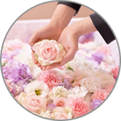 一日葬のお棺へのお花入れ